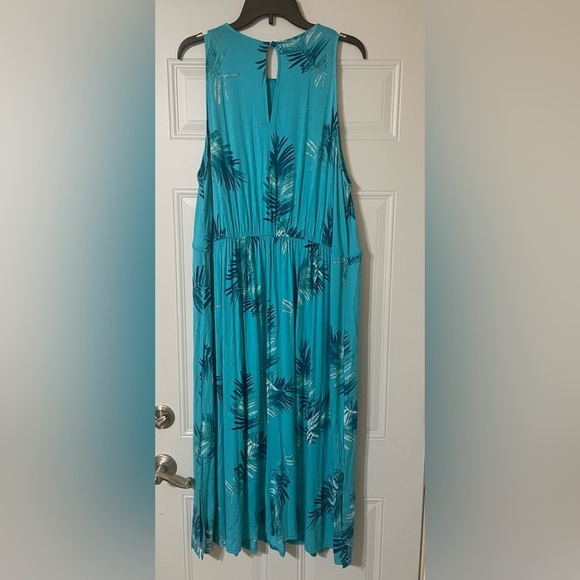 Lane Bryant Teal Maxi Dress Womens Size 22/24 Palm Leaf Ruffled Tie Waist Beach - Picture 10 of 10